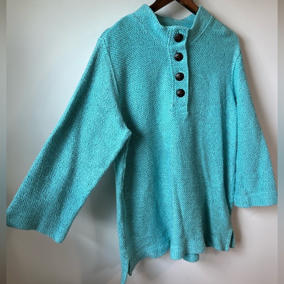 Soft Surroundings Set Sail Turquoise Blue Thick Knit Pullover Sweater - Picture 4 of 6